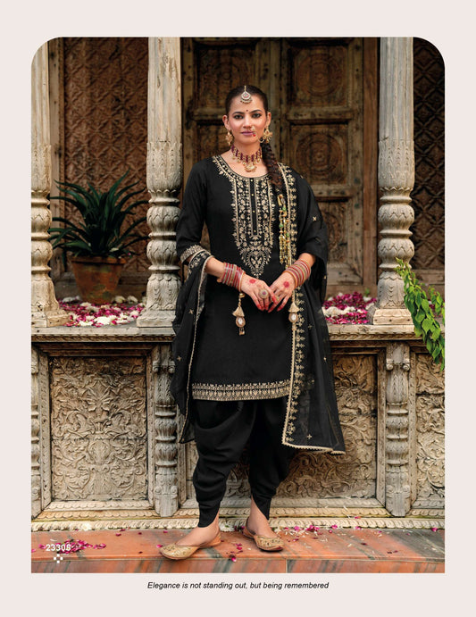 BEAUTIFUL DESIGNER WORK VISCOSE TOP WITH DHOTI BOTTOM AND DUPATTA SUIT