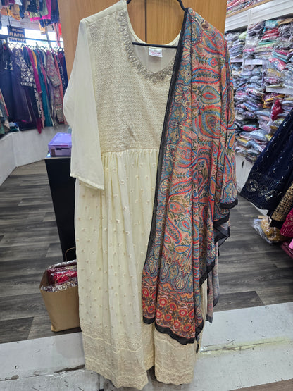 Beautiful designer anarkhali suit with lucknowi suit
