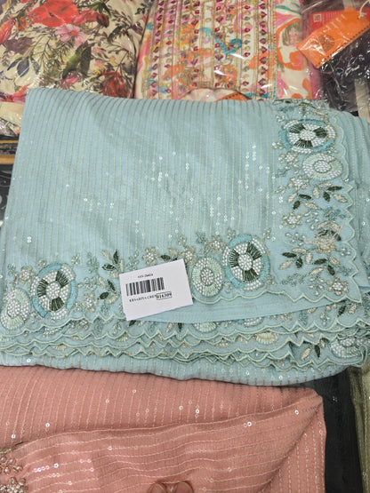 Beautiful white crepe silk sequins work saree