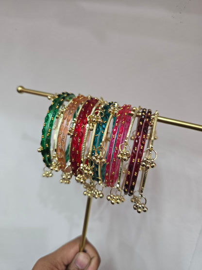 Beautiful designer multicolor raindrop bangles with Kashmiri bangles