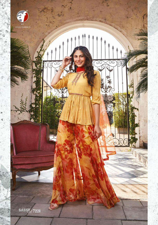 Beautiful designer casual plazo suit with peplum top