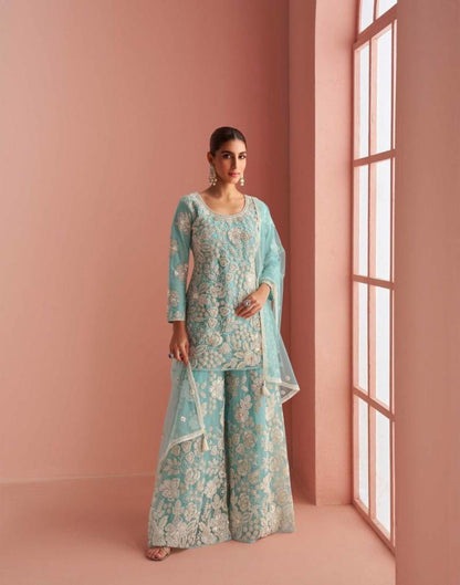 Beautiful designer plazo suit with embroidery