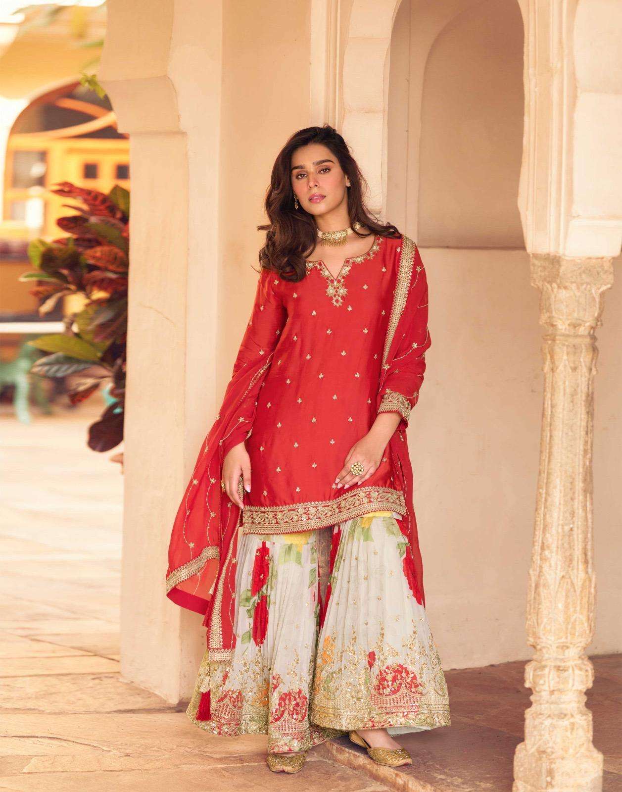 Beautiful designer printed sharara suit