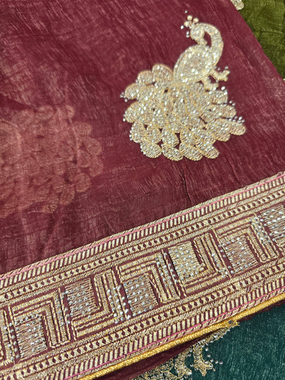 Beautiful designer hand embroidery jimmy choo  saree