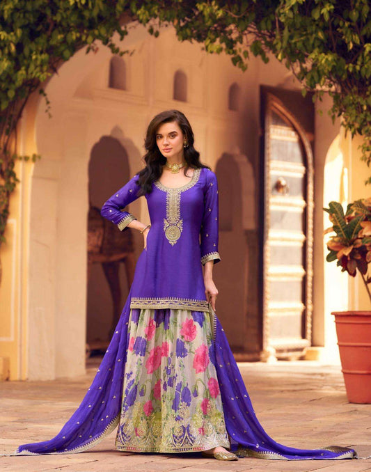Beautiful designer printed sharara suit