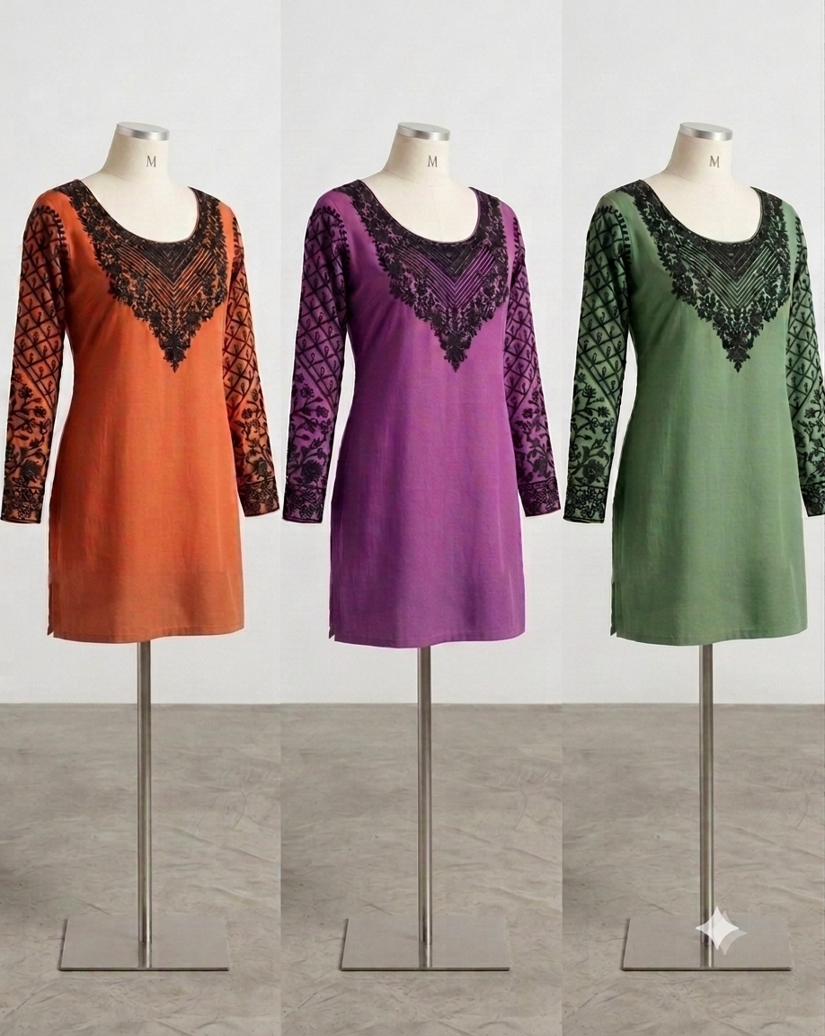 Beautiful designer 3 embroidered  short kurtis combo