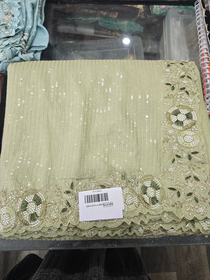 Beautiful white crepe silk sequins work saree
