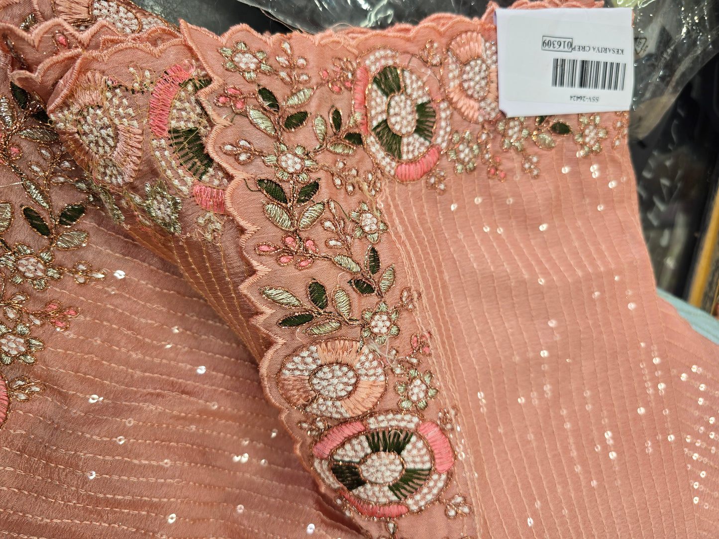 Beautiful white crepe silk sequins work saree