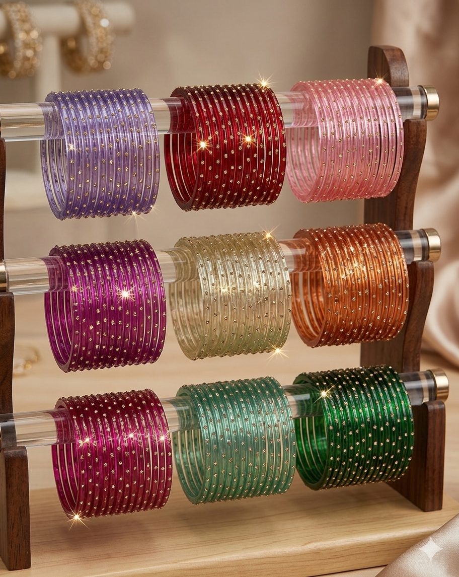 Beautiful designer glass bangles set with Kashmiri bangles