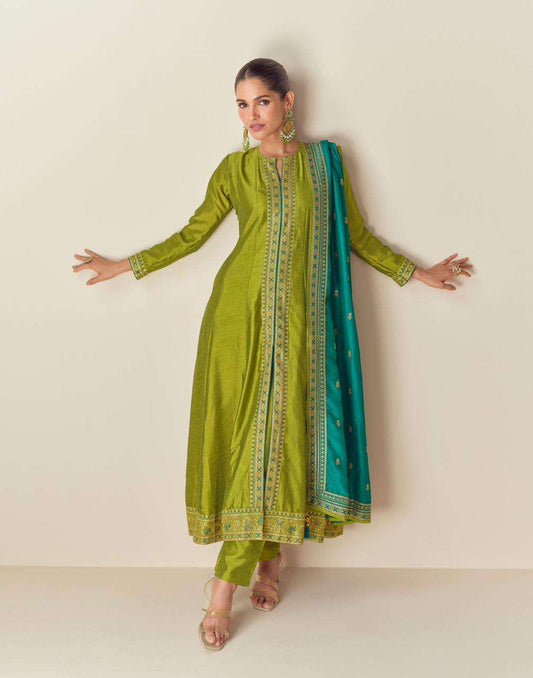 Beautiful designer Pakistani style suit with flare top front slit