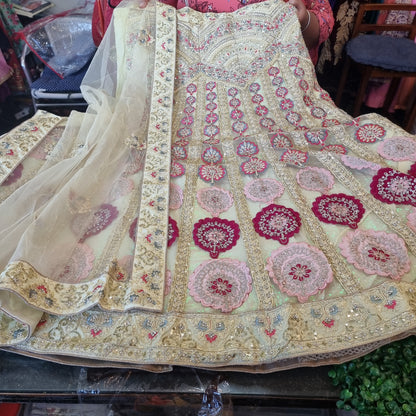 Beautiful designer unstitched lengha with embroidery and stone work