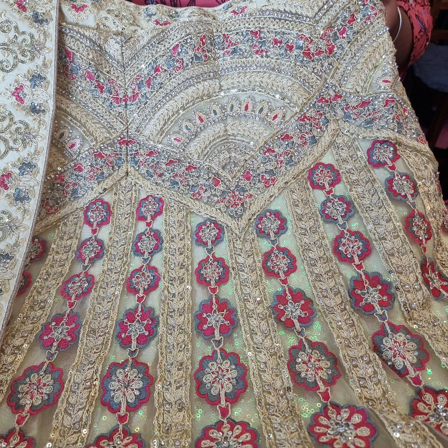 Beautiful designer unstitched lengha with embroidery and stone work