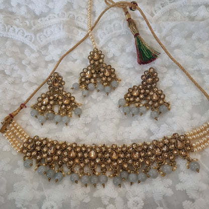 Beautiful designer choker necklace set with earing and tikkah