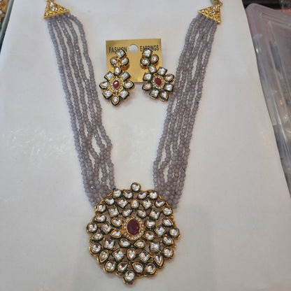 Beautiful designer beads long necklace with earing