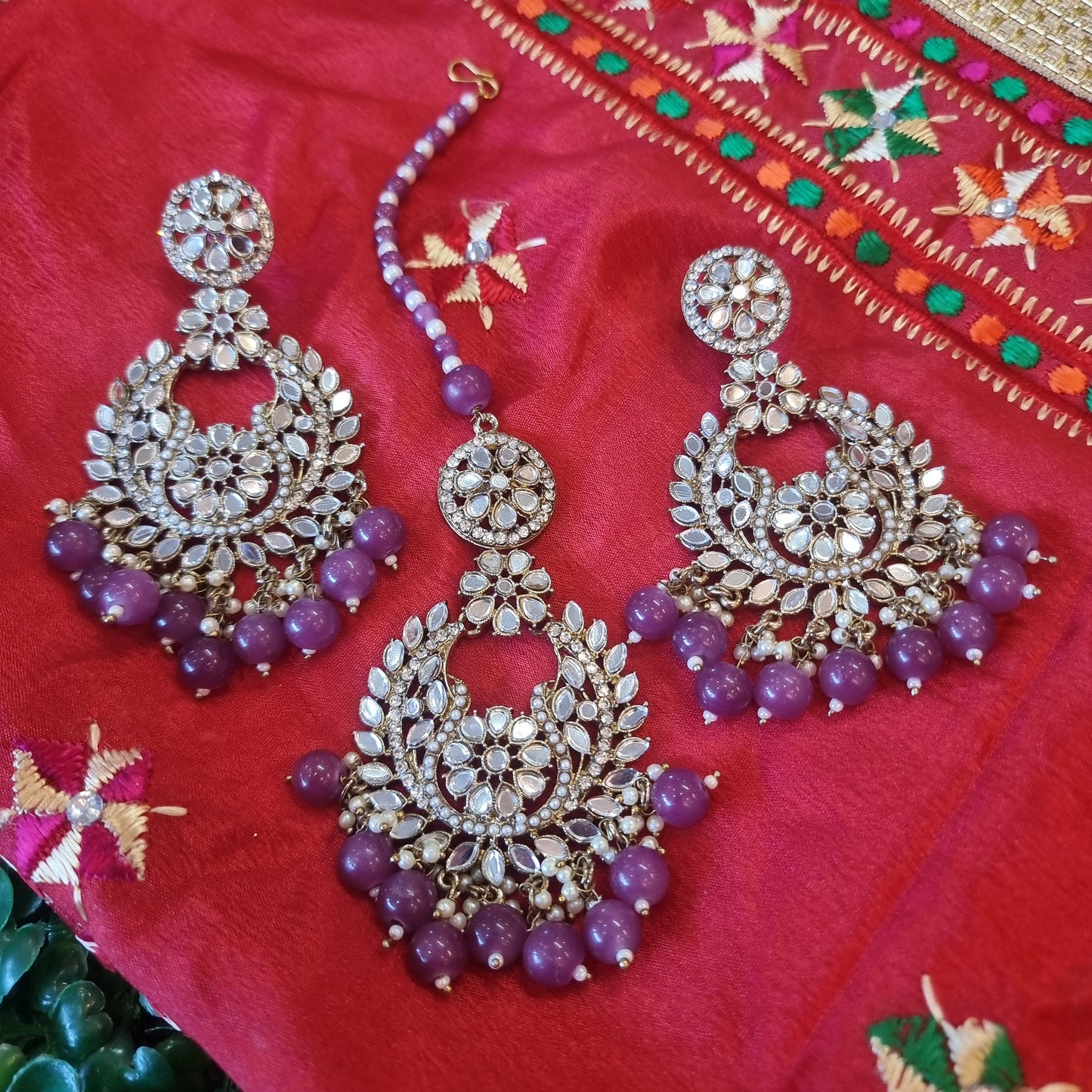 Beautiful designer mirror earrings tikkah