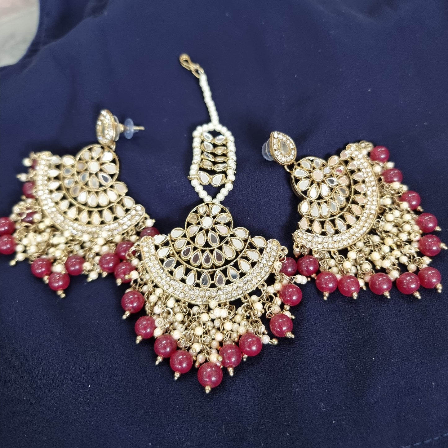 Beautiful designer mirror earing tikkah