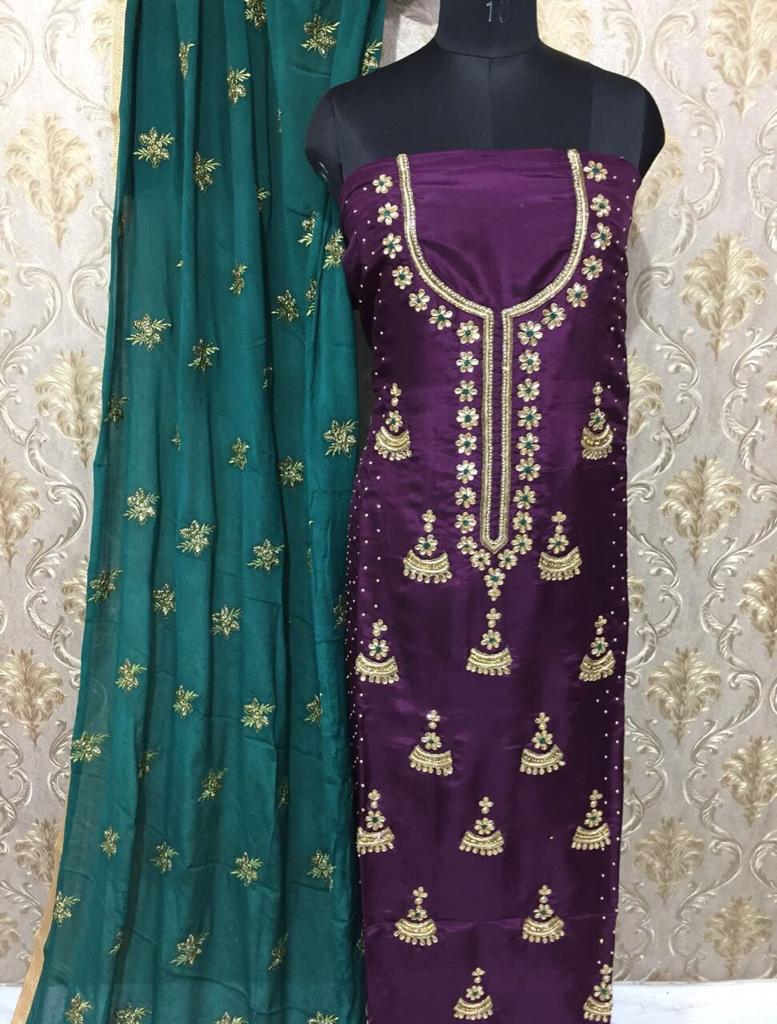 Beautiful designer tebbi silk unstiched suit