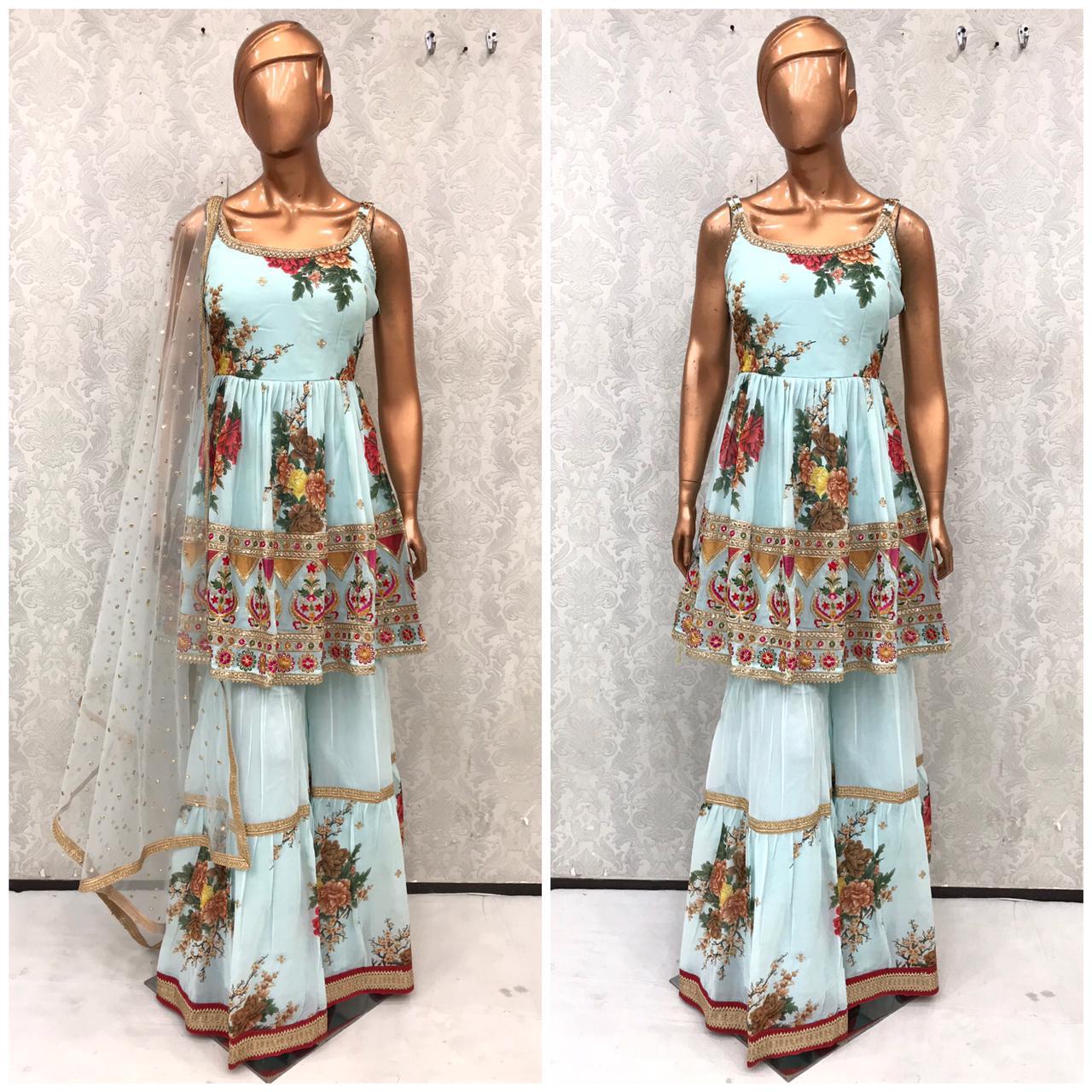 Beautiful designer  floral sharara suit