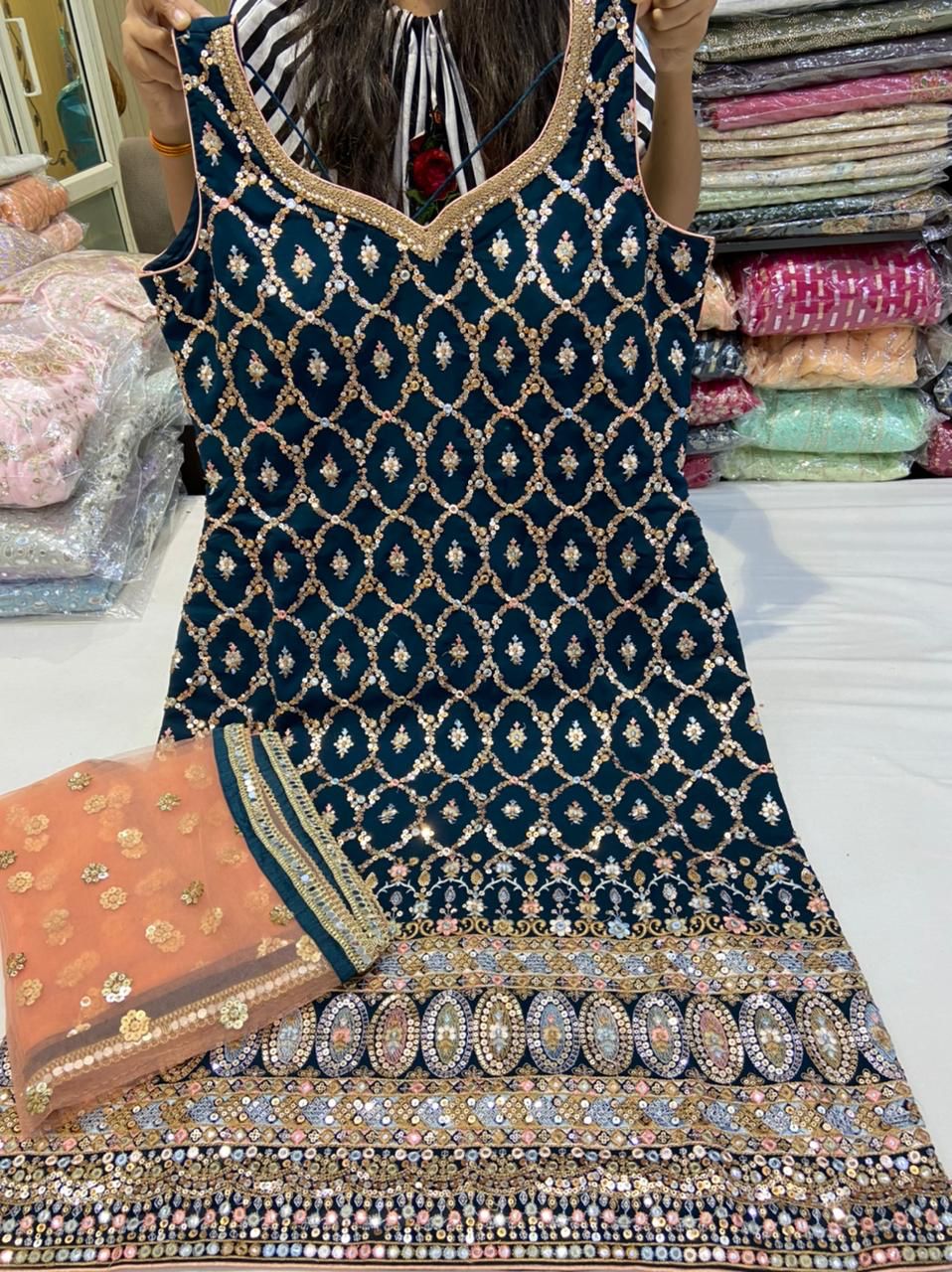 Beautiful designer straight churidar suit