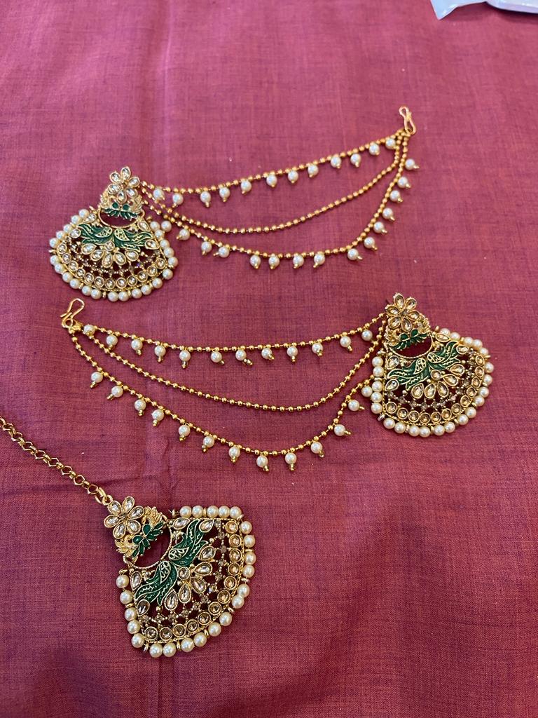 Beautiful designer  bahubali earing tikkah set