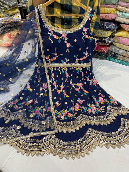 Beautiful designer short anarkali suits with floral embroidery dupptta