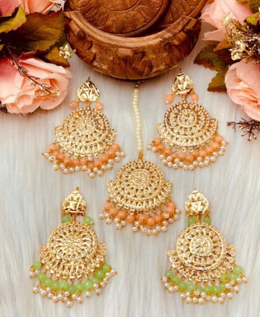 Beautiful designer traditional style earrings with tikka/bindi