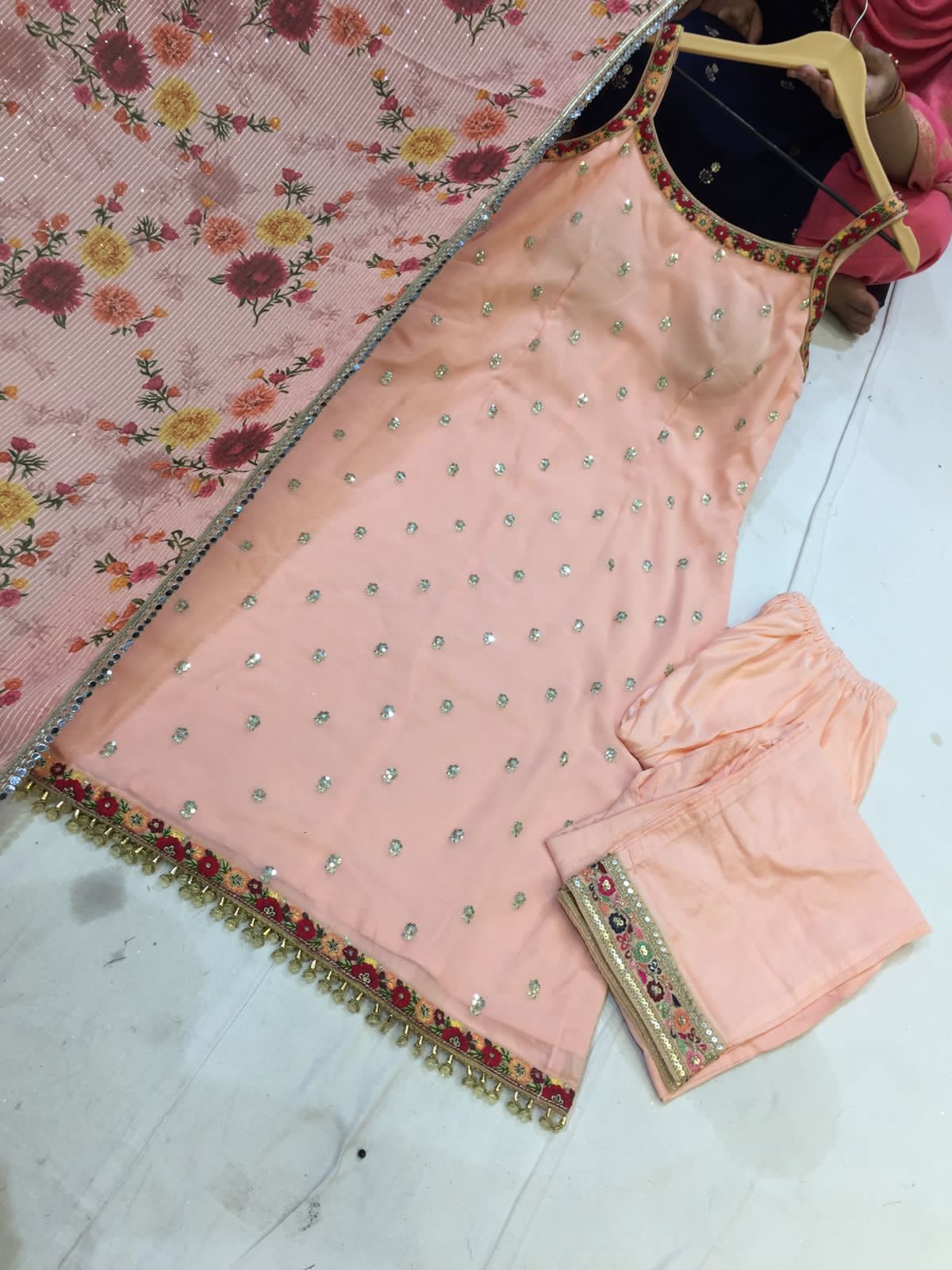 Beautiful designer pakistani suit with floral duppatta