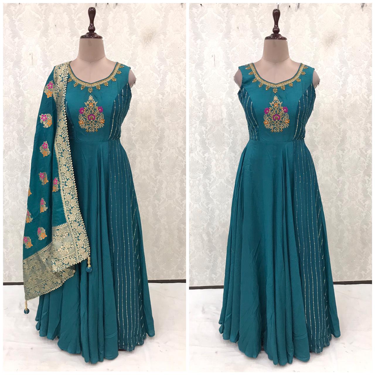 Beautiful designer gown style anarkali with silk dupptta