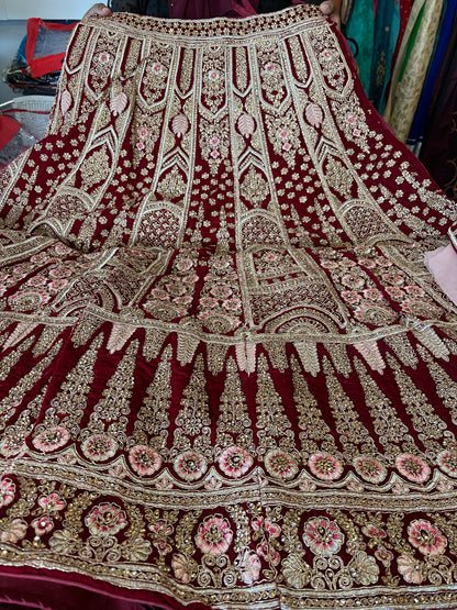 Beautiful designer bridal velvet unstitched lengha