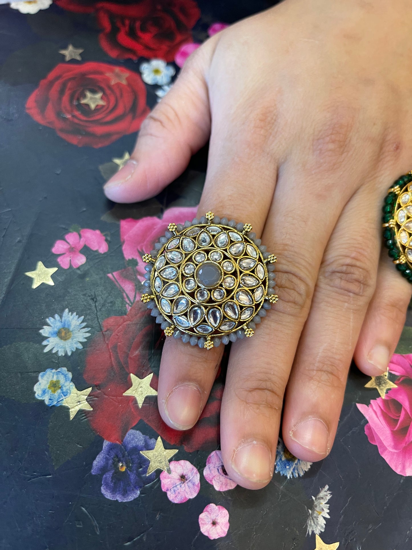 Beautiful designer polki stone ring