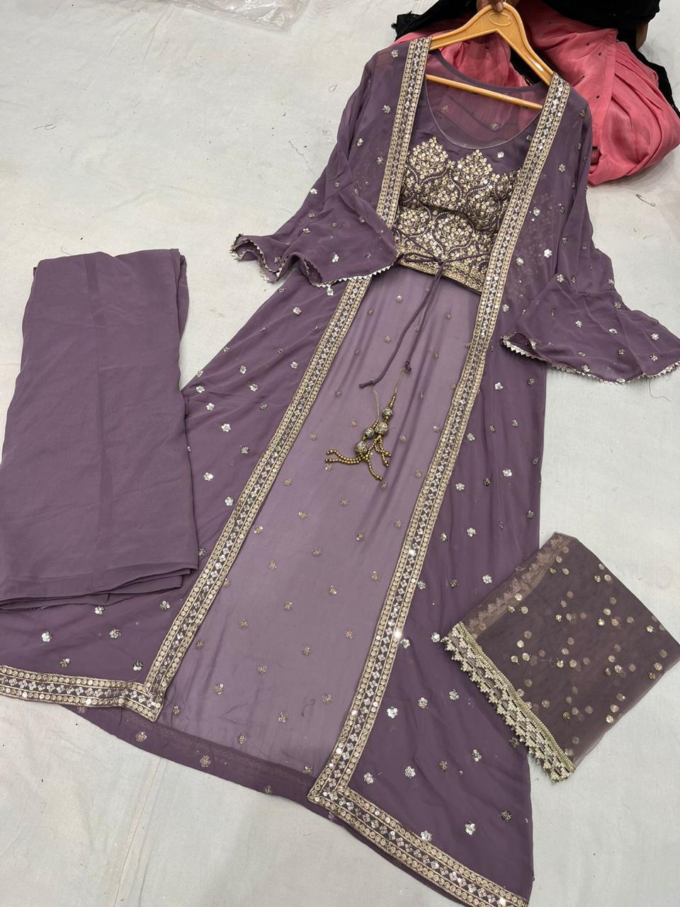 Beautiful designer indo western style crop top plazo suit with koti/shrug