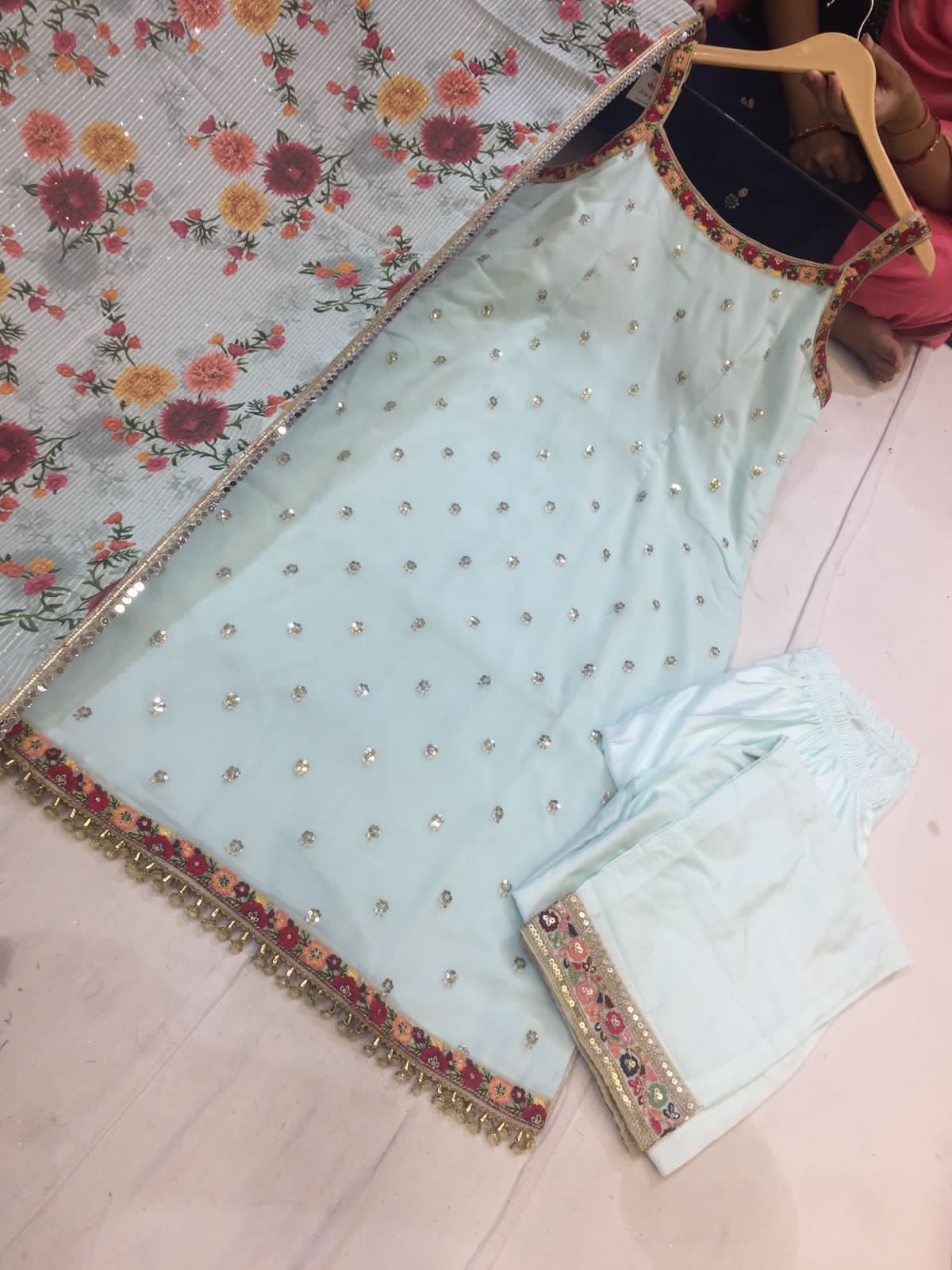 Beautiful designer pakistani suit with floral duppatta