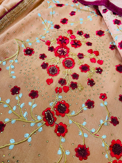 Beautiful floral embroidery designer saree