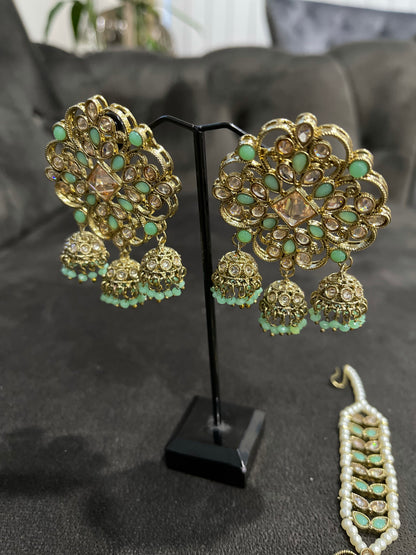 Beautiful designer stud style earrings with bindi/tikka