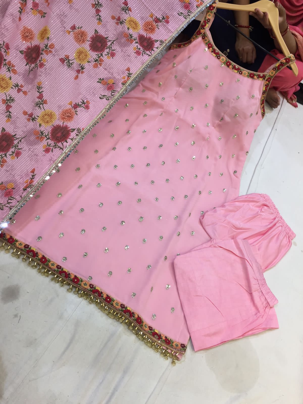 Beautiful designer pakistani suit with floral duppatta