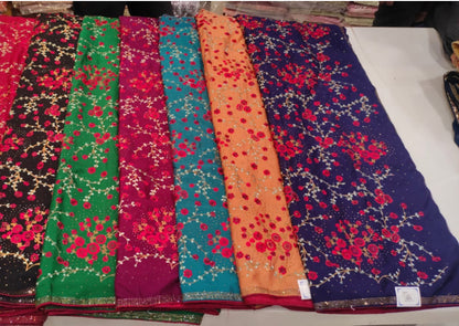 Beautiful floral embroidery designer saree