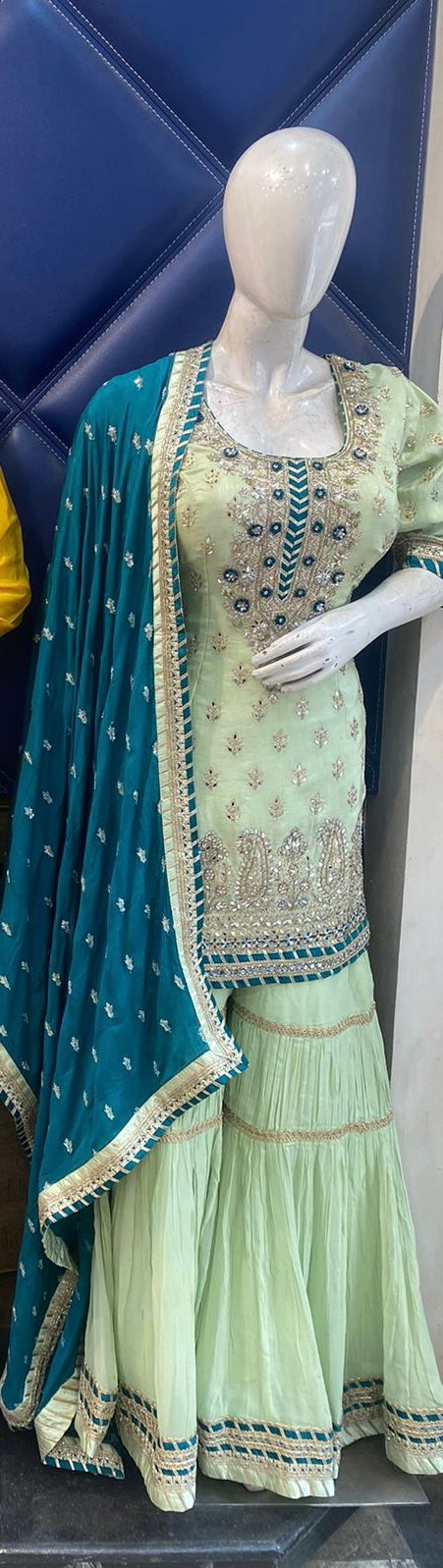 Beautiful designer heavily embroidery sharara suit