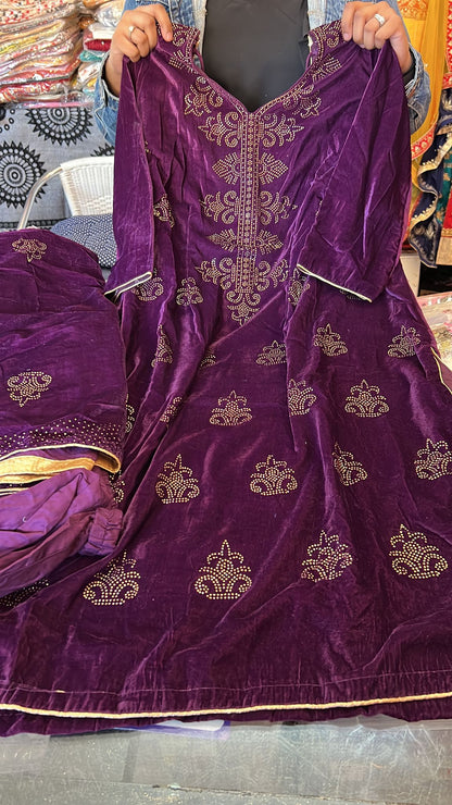 Beautiful designer velvet plazo suit