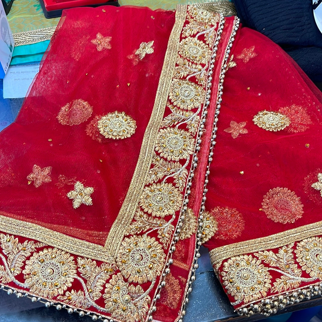 Beautiful designer bridal Women's Net Dupatta with Embroidery with Hand Work